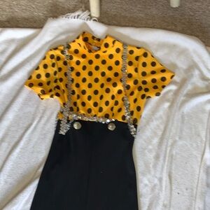 Wolff Fording made in USA yellow and black polkadot jumpsuit tap modern 12 A